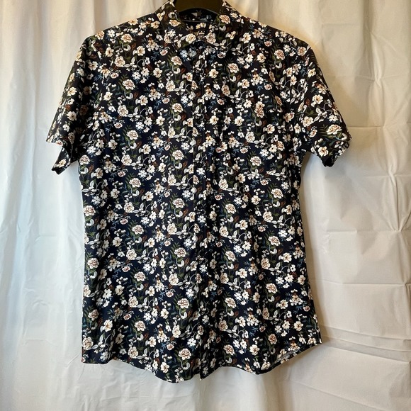 Monument NWOT Men Sz L Short Sleeve Navy Botanical Print Spring Summer Vacation - Picture 4 of 7